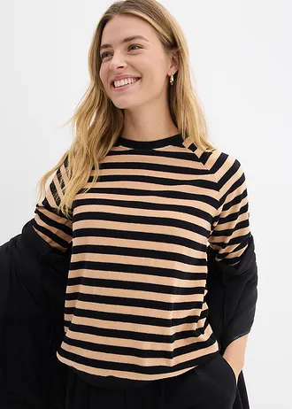 Shirt van zachte badstof • zwart-soft beige gestreept • bonprix online shop