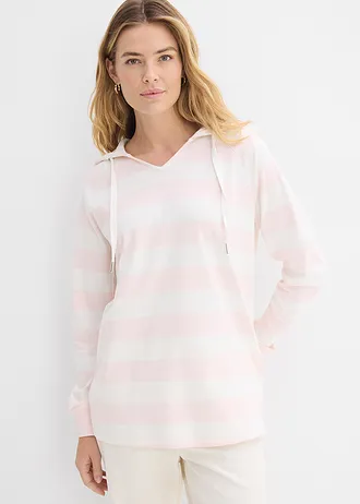 Lichte hoodie van puur katoen • lichtroze-wolwit gestreept • bonprix online shop