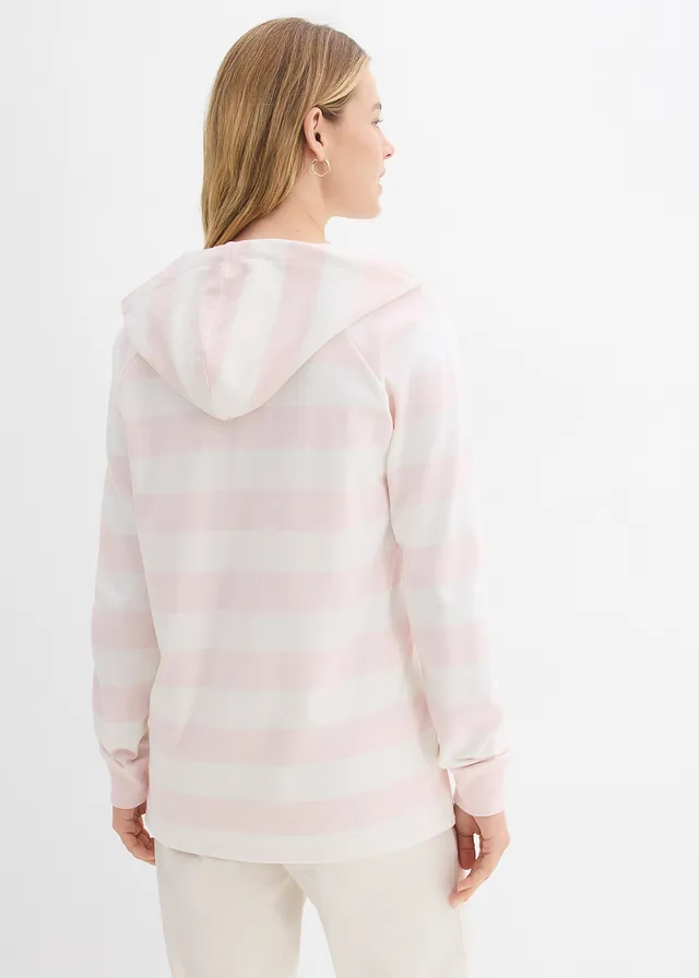 Lichte hoodie van puur katoen, Kleur: lichtroze-wolwit gestreept