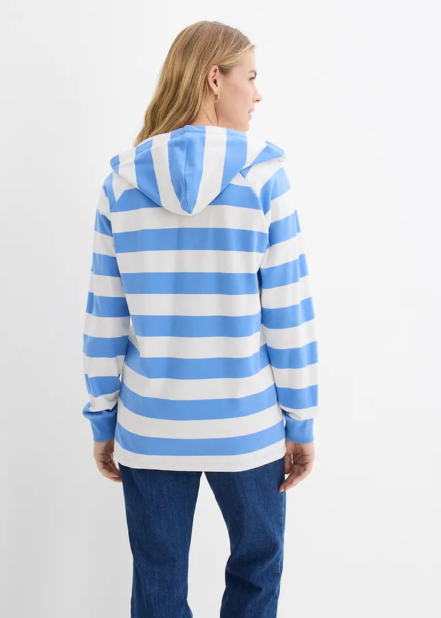 Lichte hoodie van puur katoen, Kleur: middenblauw-wolwit gestreept