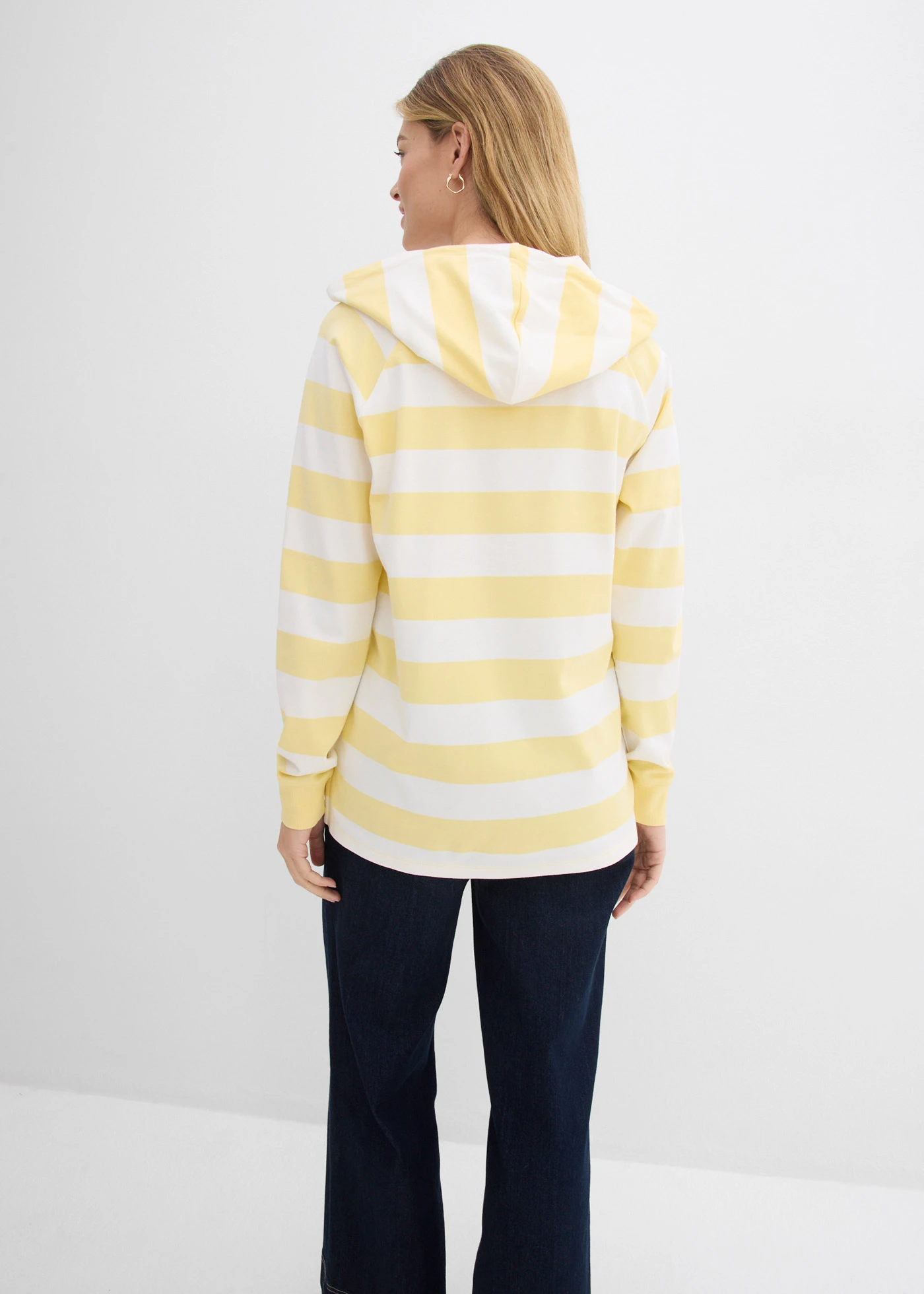 Lichte hoodie van puur katoen • lichtgeel-wolwit gestreept • bonprix online shop