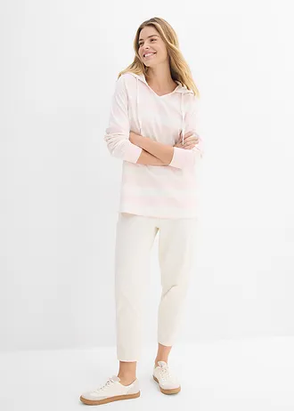 T-shirt manches longues à capuche 100% coton • rose clair-écru rayé • Boutique bonprix