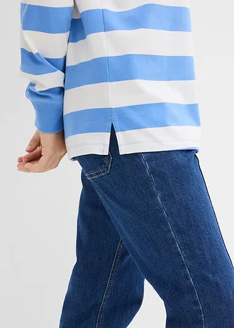 Lichte hoodie van puur katoen • middenblauw-wolwit gestreept • bonprix online shop
