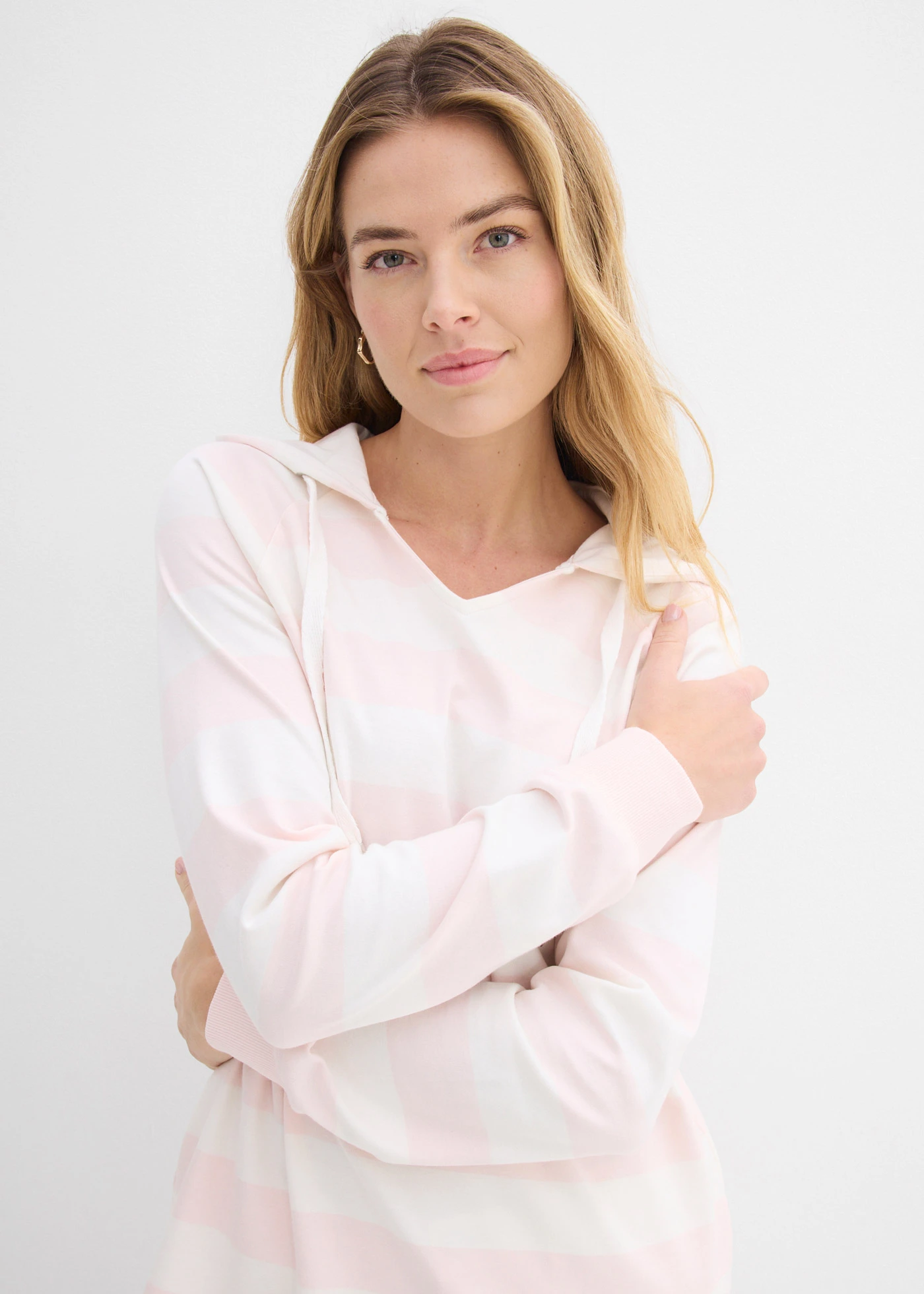 Lichte hoodie van puur katoen • lichtroze-wolwit gestreept • bonprix online shop