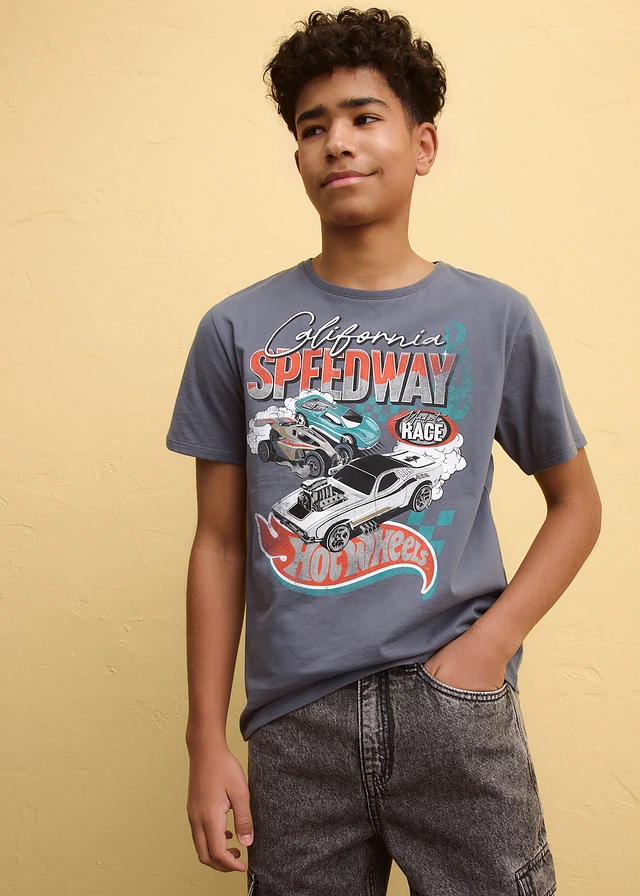 Hot Wheels T-shirt van puur katoen, Kleur: grijs met print