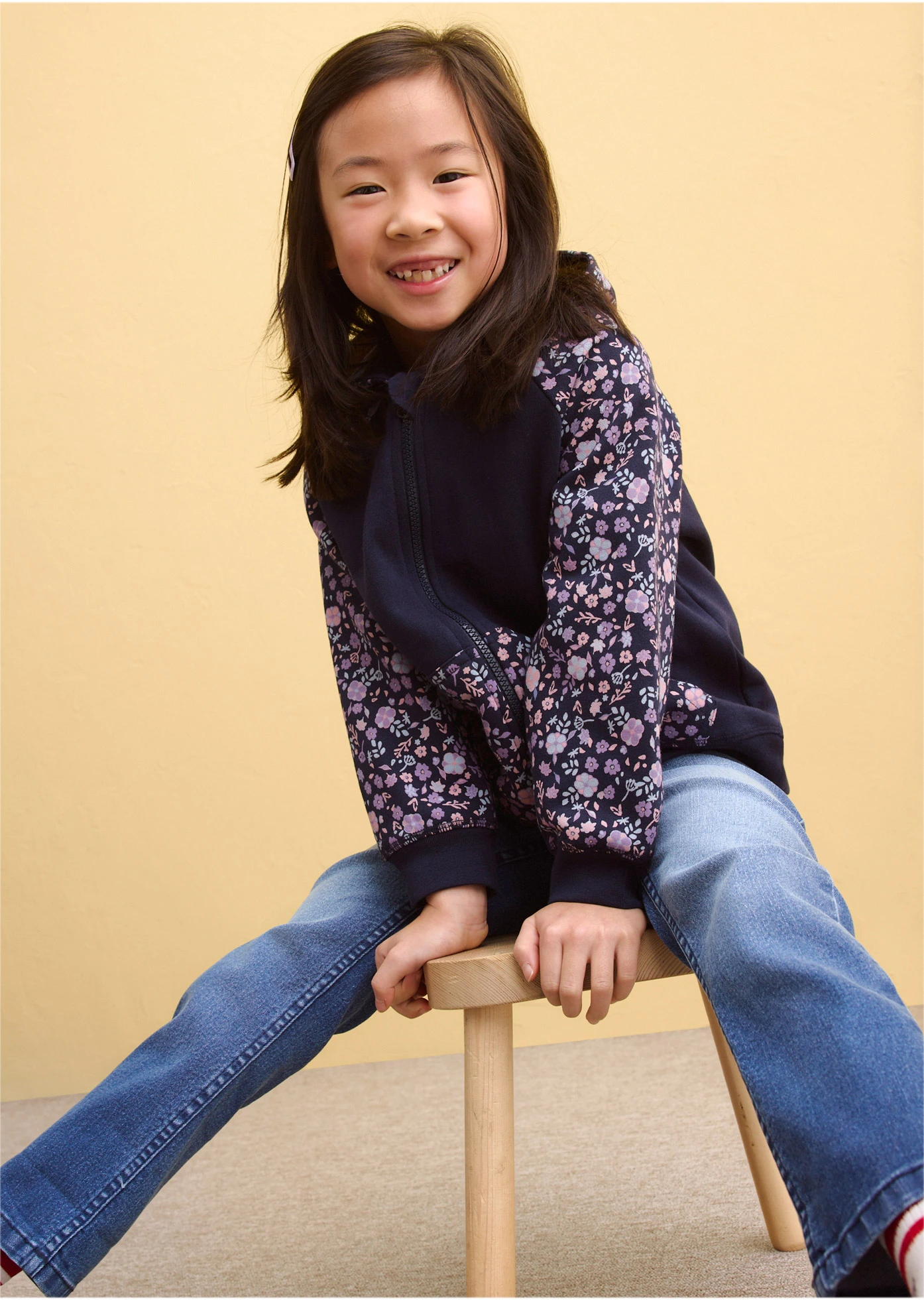 Sweatvest met capuchon van puur biologisch katoen • donkerblauw met print • bonprix online shop