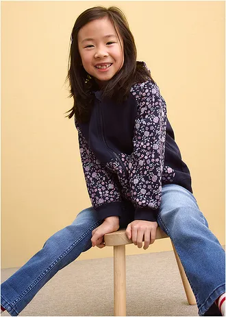 Sweatvest met capuchon van puur biologisch katoen • donkerblauw met print • bonprix online shop