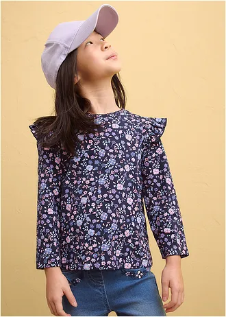 Longsleeve van biologisch katoen (set van 3) • donkerblauw+rookviolet+lichtblauw gebloemd • bonprix online shop