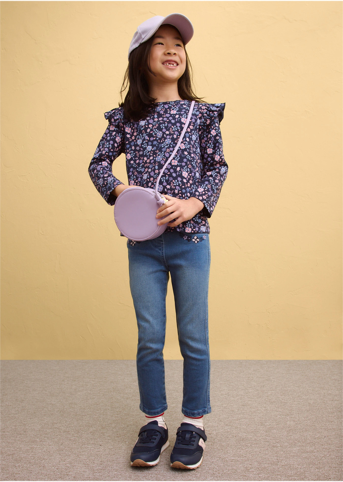 Lot de 3 T-shirts manches longues 100% coton • bleu foncé + violine fumé + bleu clair floral • Boutique bonprix