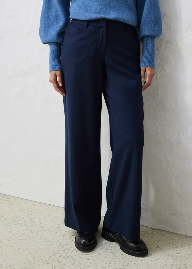 Pantalon large, style 5 poches, Couleur: bleu foncé