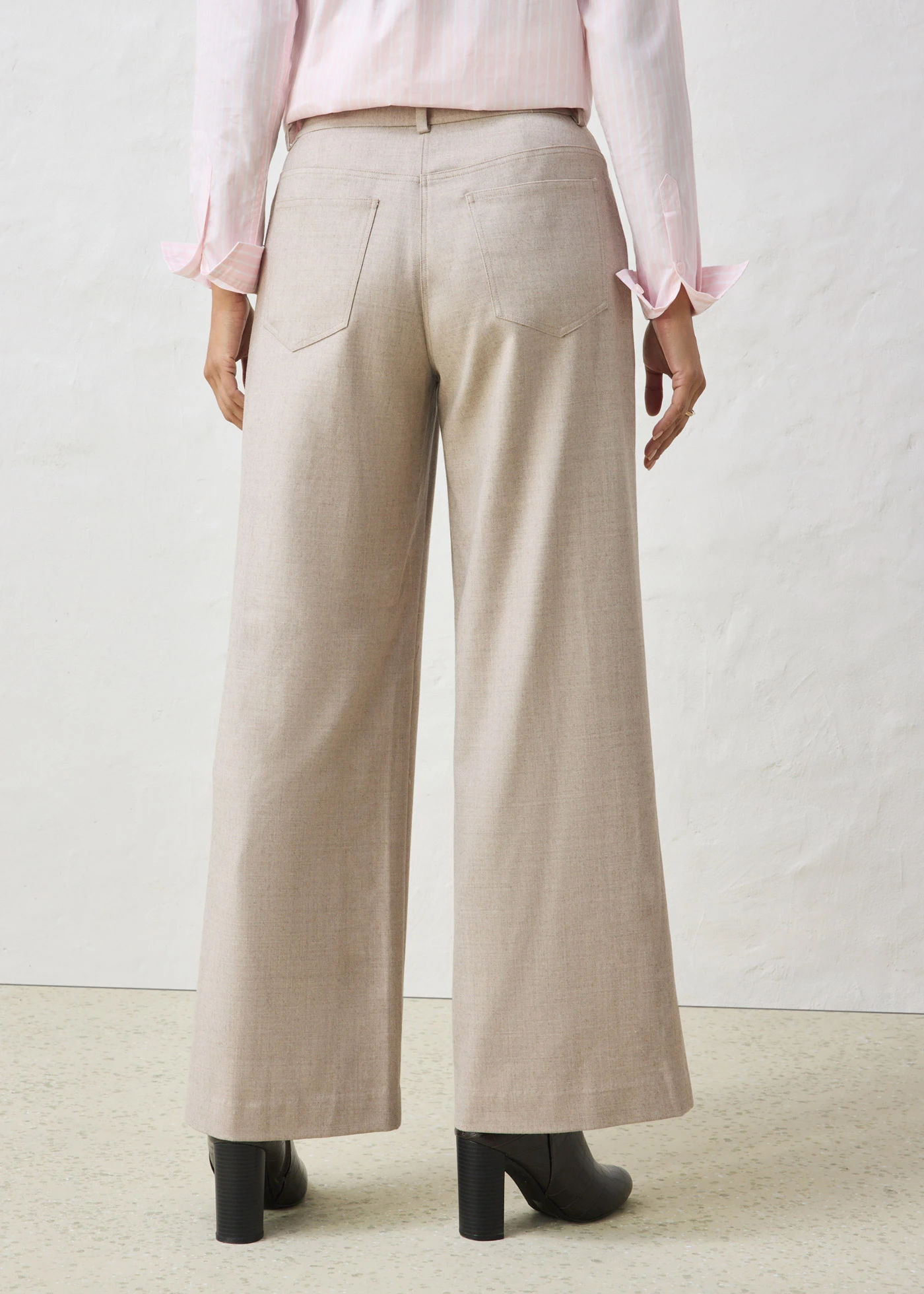 Wijde 5-pocketbroek met wol • lichtsand gemêleerd • bonprix online shop