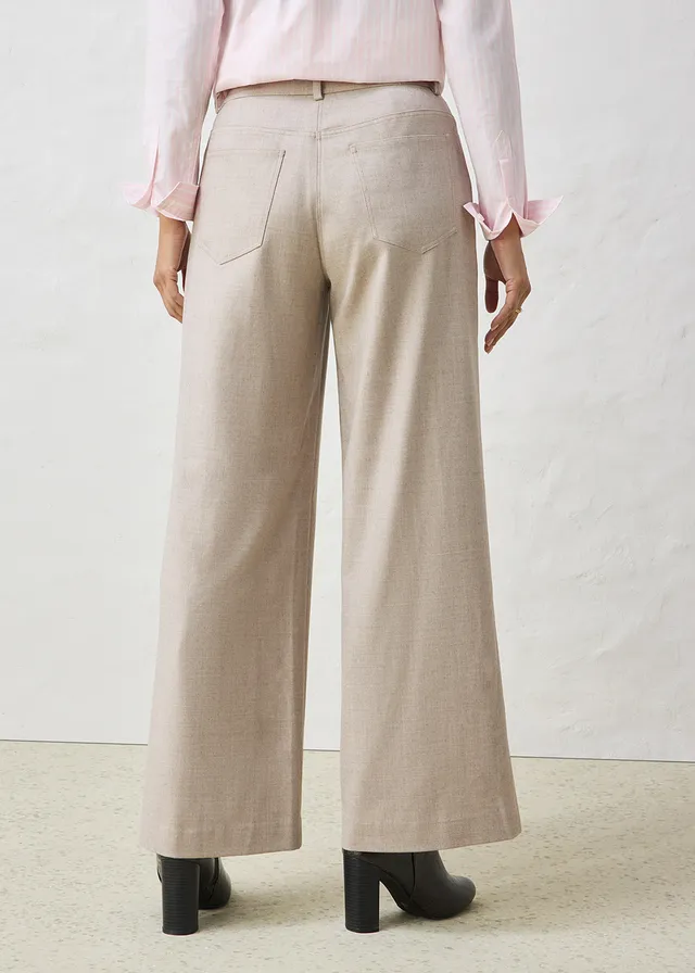 Wijde 5-pocketbroek met wol, Kleur: lichtsand gemêleerd