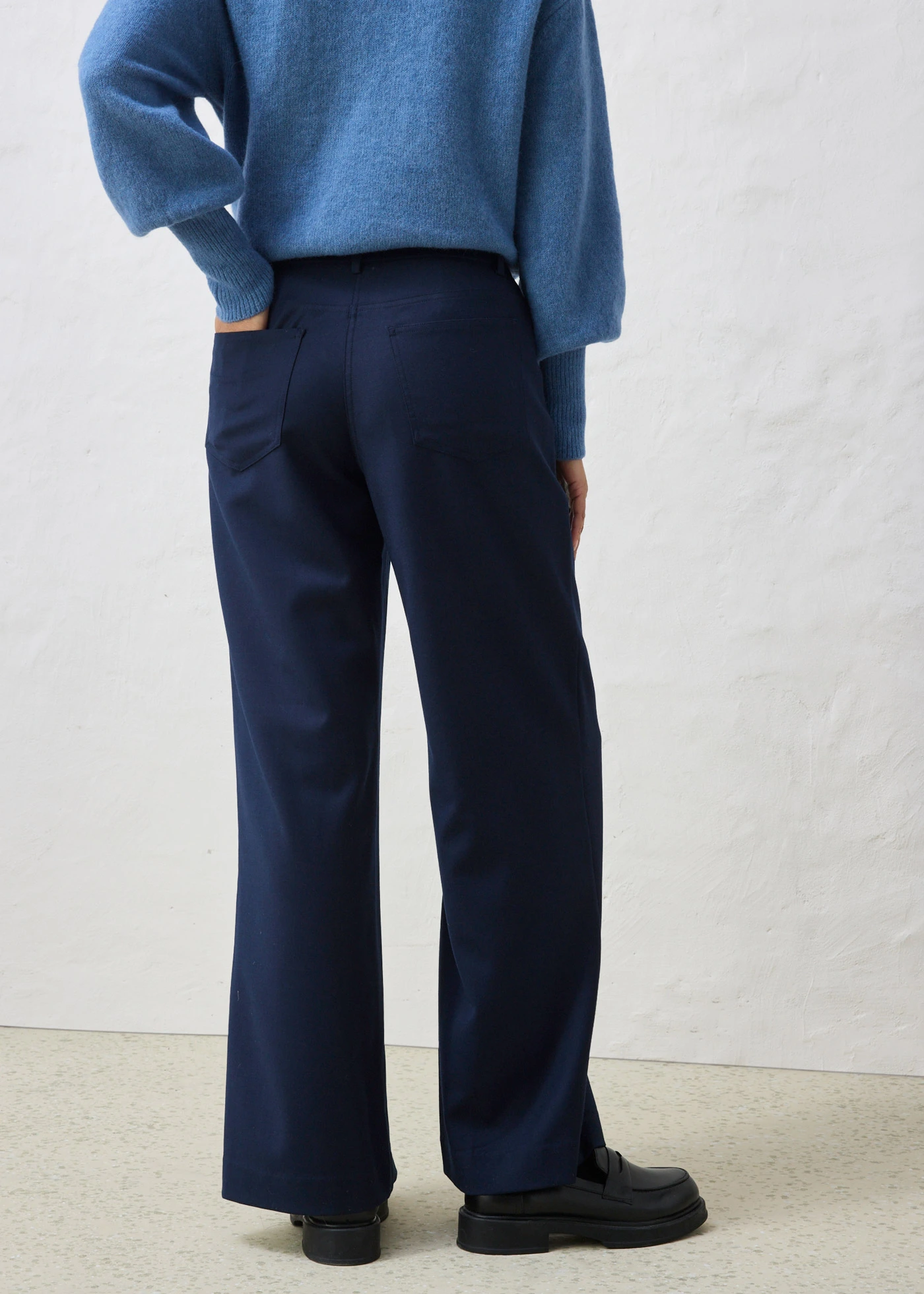 Pantaloni largi, model cu 5 buzunare, cu lână • bleumarin • magazin bonprix