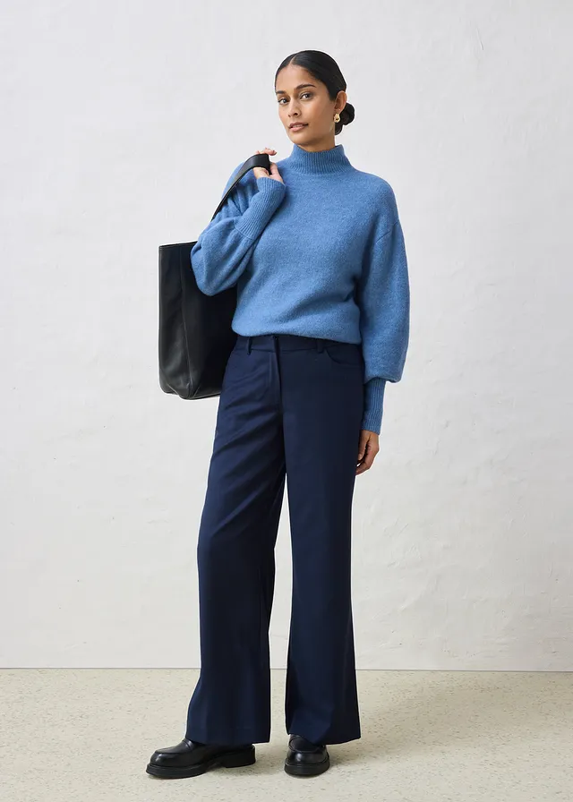 Pantalon large, style 5 poches, Couleur: bleu foncé