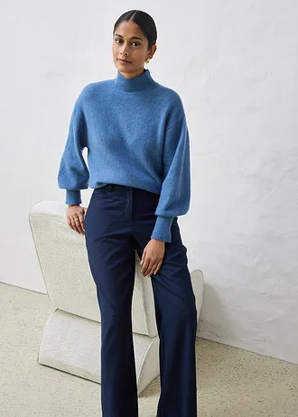 Pantaloni largi, model cu 5 buzunare, cu lână • bleumarin • magazin bonprix