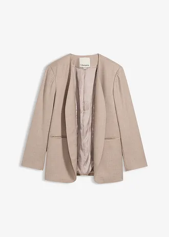 Blazer doux sans col, Couleur: sable clair chiné