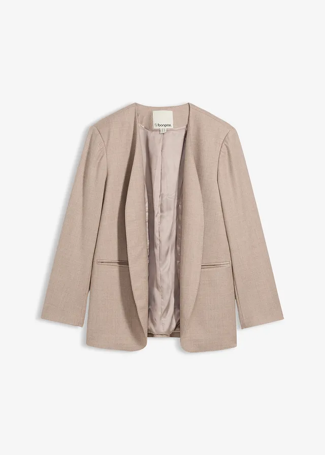 Kraagloze blazer in een zachte wolmix • lichtsand gemêleerd • bonprix online shop
