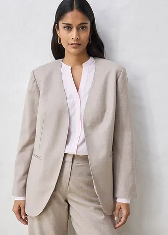Blazer doux sans col, Couleur: sable clair chiné