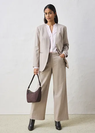 Kraagloze blazer in een zachte wolmix, Kleur: lichtsand gemêleerd