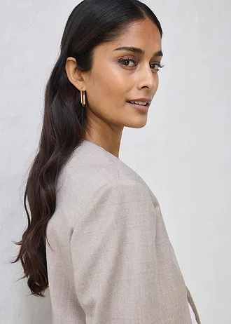 Kraagloze blazer in een zachte wolmix • lichtsand gemêleerd • bonprix online shop