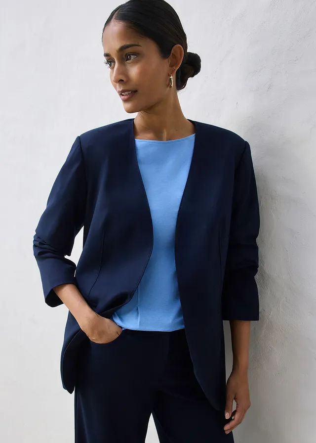 Kraagloze blazer in een zachte wolmix • donkerblauw • product-page.page-title-suffix
