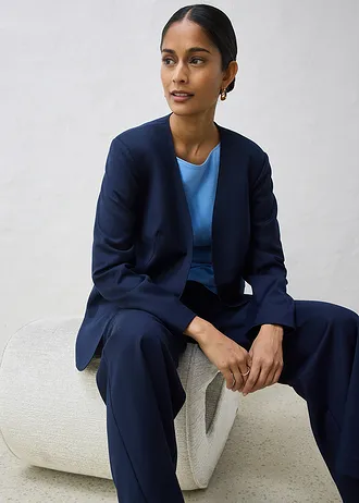 Kraagloze blazer in een zachte wolmix • donkerblauw • bonprix online shop