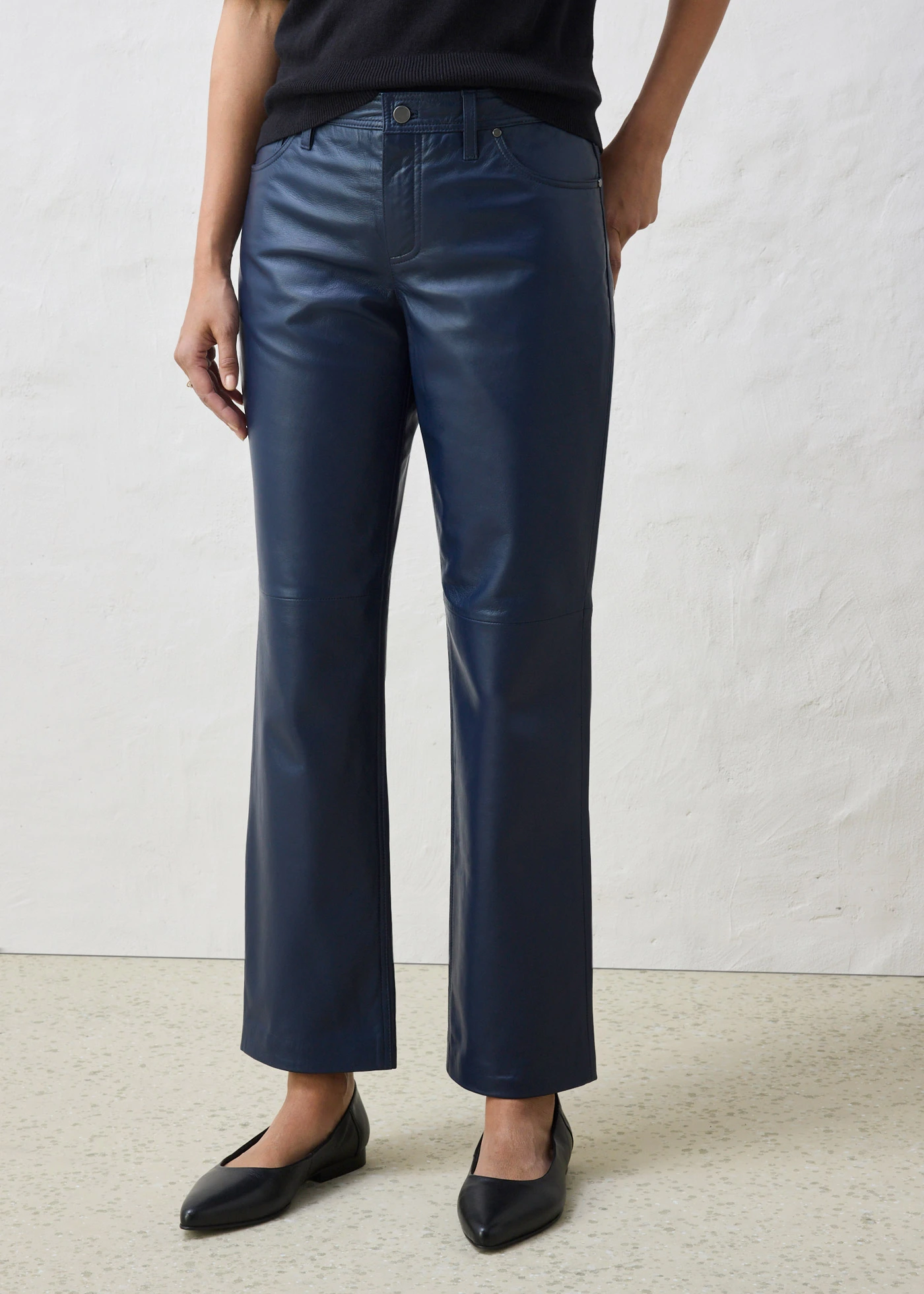 Pantalon en cuir d’agneau nappa • bleu foncé • Boutique bonprix