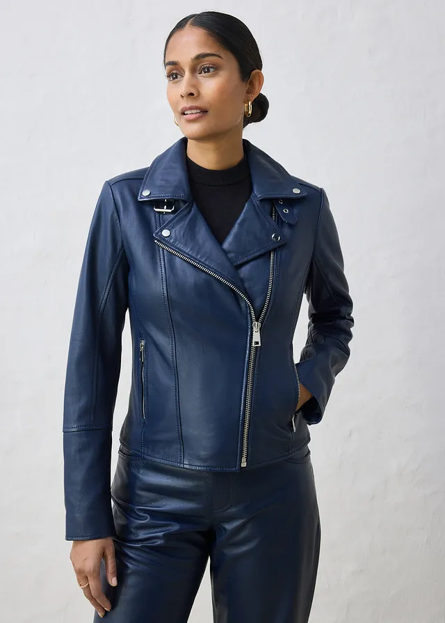Veste biker en cuir nappa d’agneau • bleu foncé • product-page.page-title-suffix