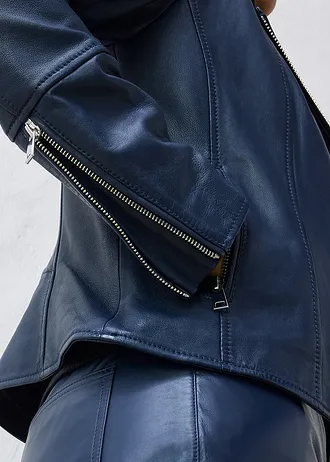 Veste biker en cuir nappa d’agneau • bleu foncé • Boutique bonprix