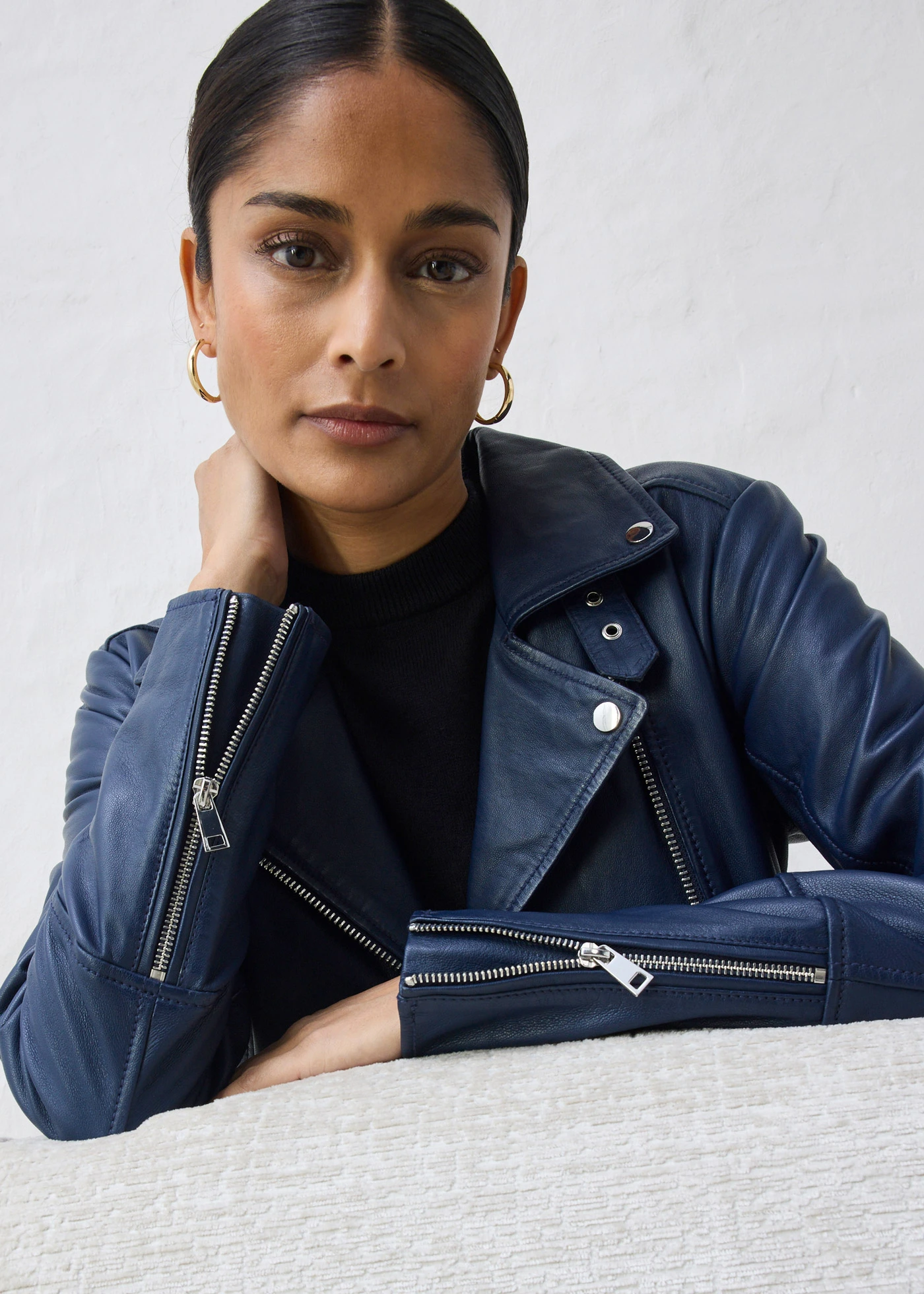 Motoros bőrdzseki bárány nappa bőrből • sötétkék • bonprix áruház