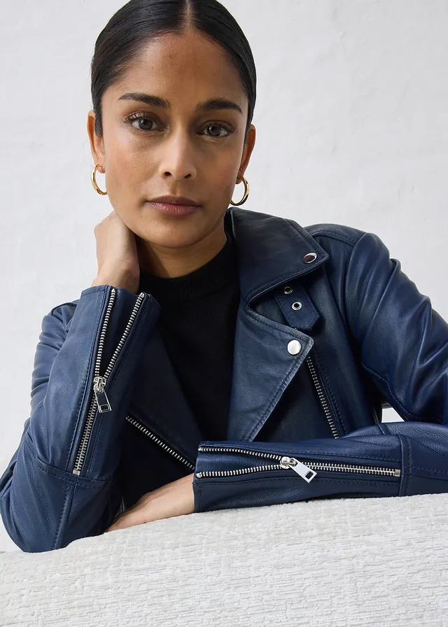 Veste biker en cuir nappa d’agneau • bleu foncé • product-page.page-title-suffix