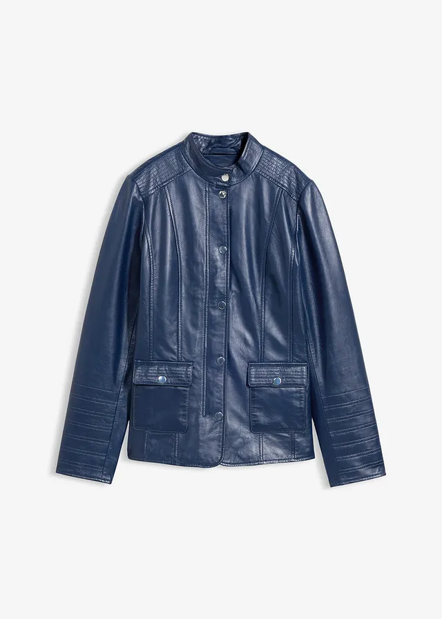 Veste en cuir nappa d’agneau • bleu foncé • Boutique bonprix