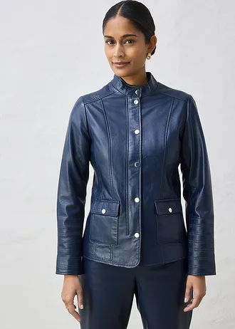 Veste en cuir nappa d’agneau, Couleur: bleu foncé