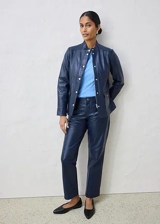 Veste en cuir nappa d’agneau, Couleur: bleu foncé