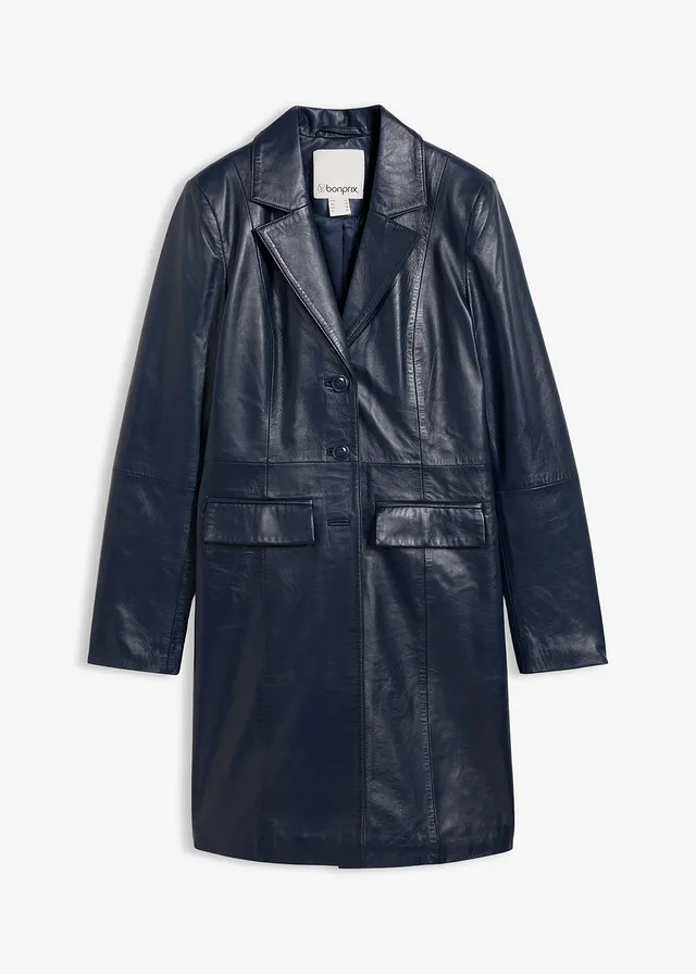 Manteau court en cuir nappa d’agneau • bleu foncé • Boutique bonprix