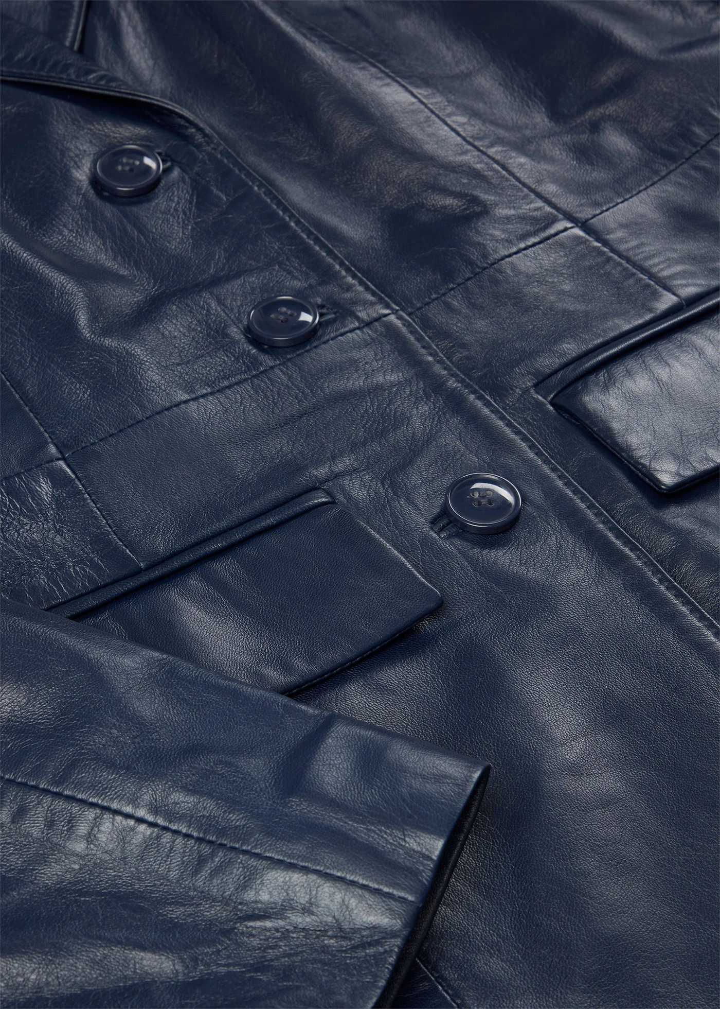 Manteau court en cuir nappa d’agneau • bleu foncé • Boutique bonprix