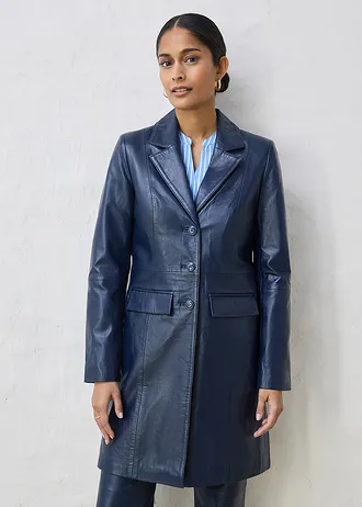 Manteau court en cuir nappa d’agneau • bleu foncé • Boutique bonprix