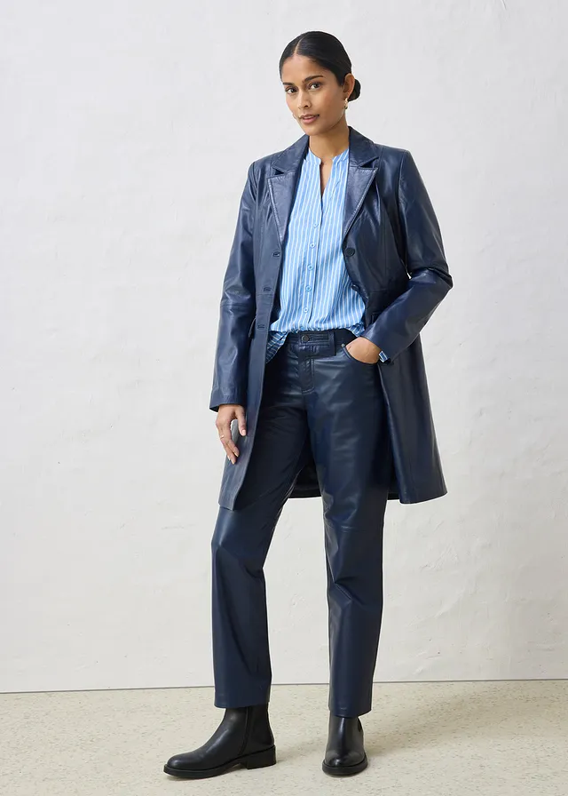 Manteau court en cuir nappa d’agneau, Couleur: noir