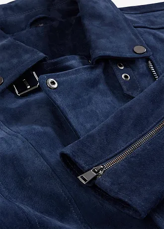 Geacă biker din piele întoarsă • bleumarin • magazin bonprix