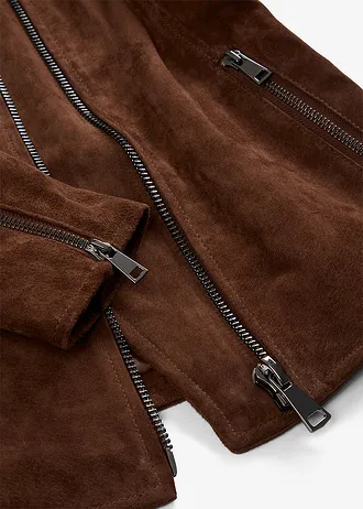 Veste biker en cuir velours • marron • Boutique bonprix