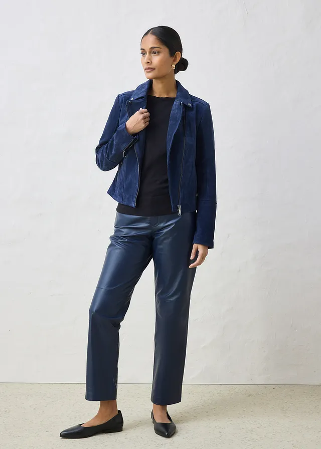 Biker-suède jas donkerblauw