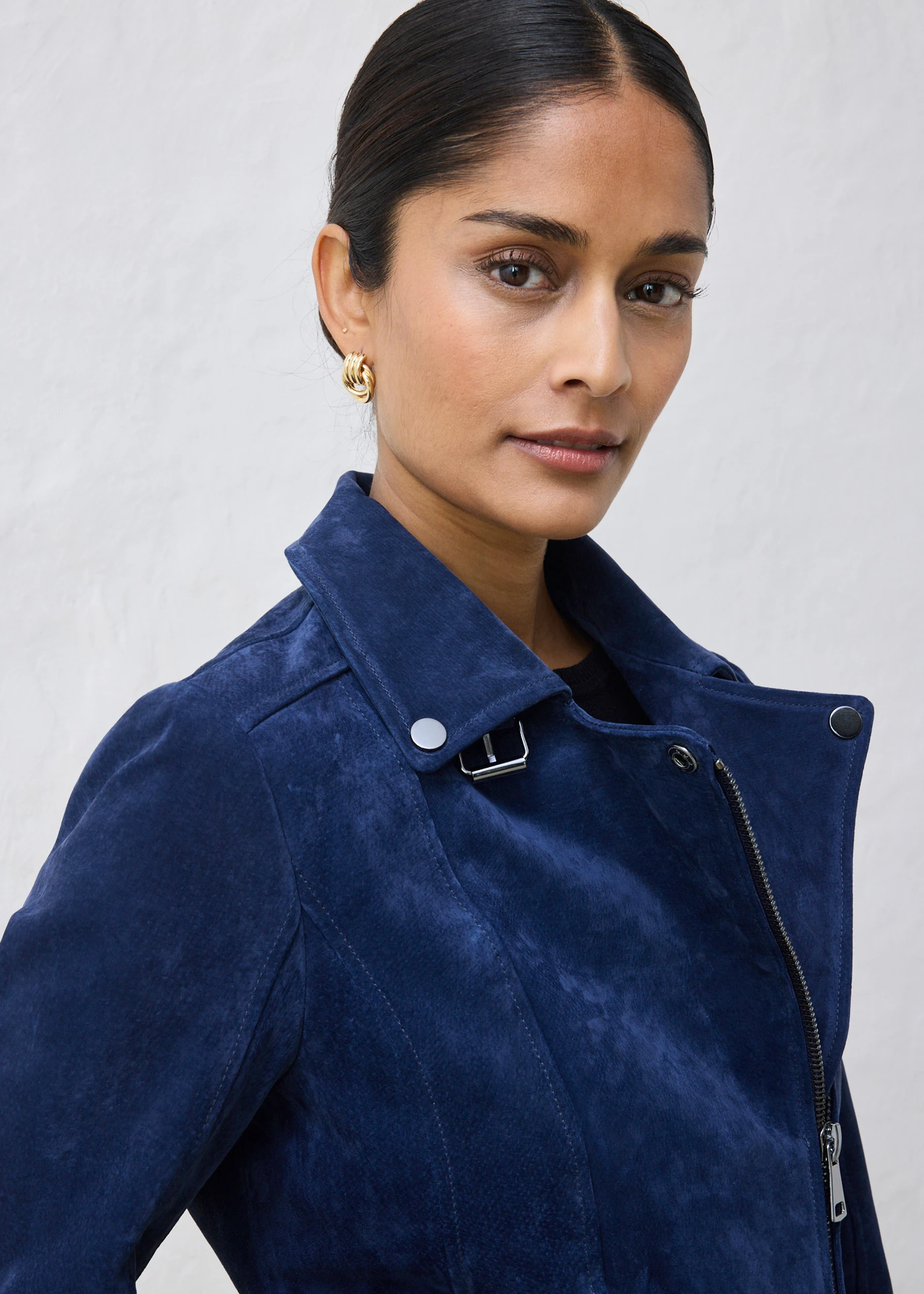 Veste biker en cuir velours • bleu foncé • Boutique bonprix