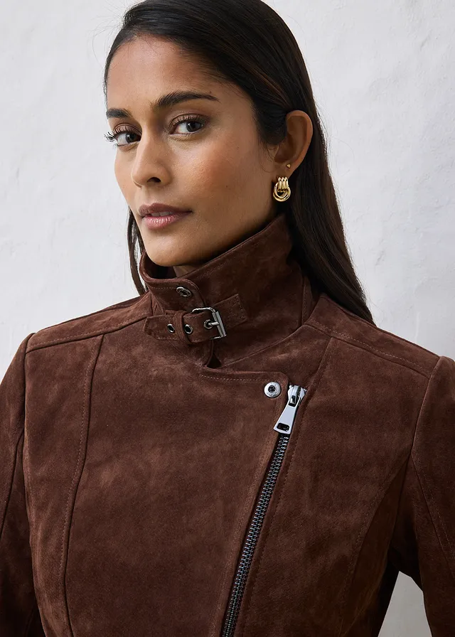 Veste biker en cuir velours • marron • product-page.page-title-suffix