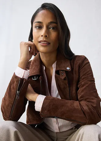 Veste biker en cuir velours • marron • Boutique bonprix