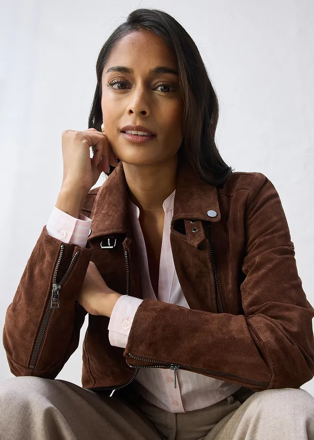 Veste biker en cuir velours • marron • product-page.page-title-suffix