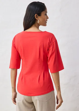 Shirt in een katoenmix, Kleur: aardbeirood