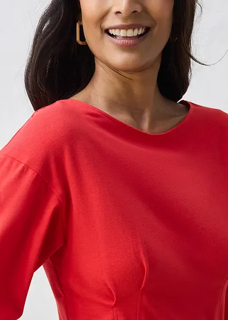 Shirt in een katoenmix, Kleur: aardbeirood