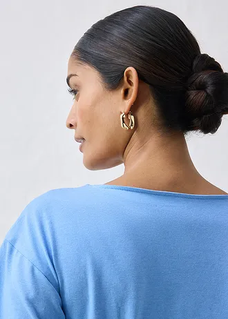 Shirt in een katoenmix, Kleur: middenblauw