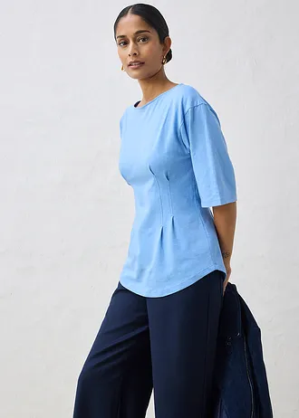 Bluză din tricot din amestec de bumbac • albastru mediu • magazin bonprix