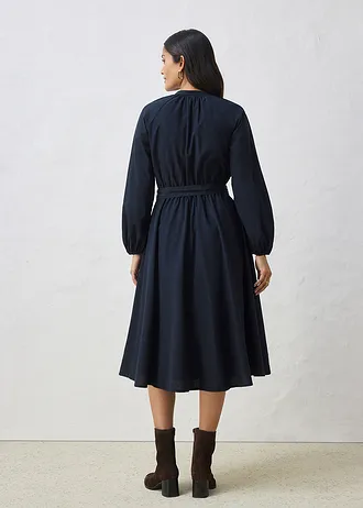 Robe-chemise en coton et soie avec ceinture • noir • Boutique bonprix